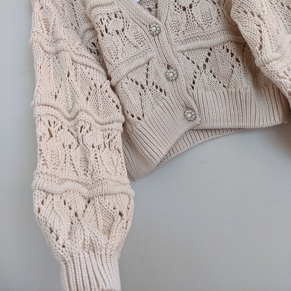 NEW ZARA BEIGE COTTON CARDIGAN WITH PEARL BUTTONS - Picture 12 of 15